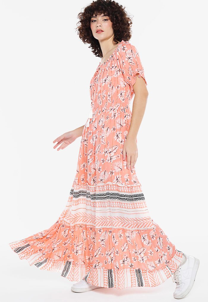 Vestido Longo com Mangas em Algodão com Lurex Rosa Sob - Imagem 2