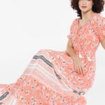 Vestido Longo com Mangas em Algodão com Lurex Rosa Sob