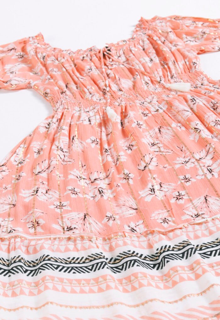 Vestido Longo com Mangas em Algodão com Lurex Rosa Sob - Imagem 5