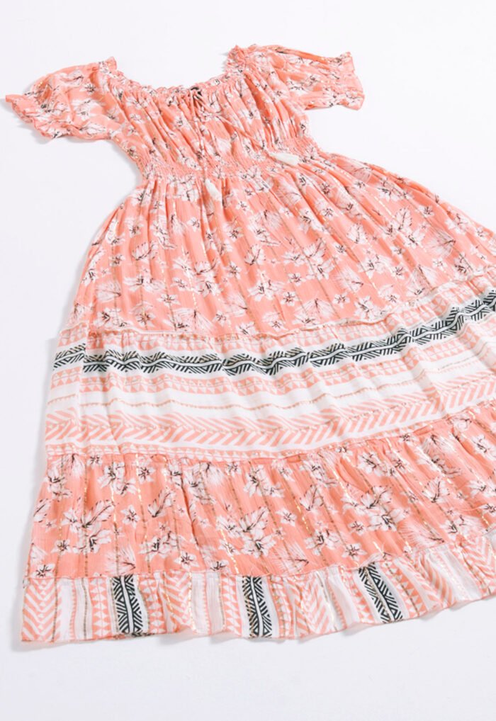 Vestido Longo com Mangas em Algodão com Lurex Rosa Sob - Imagem 6