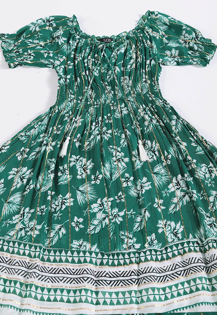 Vestido Longo com Mangas em Algodão com Lurex Verde Sob - Imagem 6