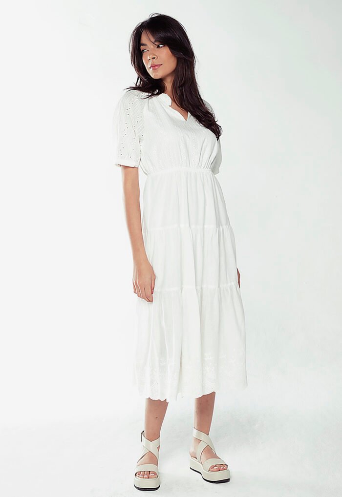 Vestido Branco Midi de Laise de Algodão com Mangas Sob - Imagem 6