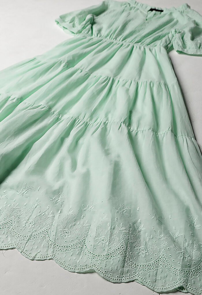 Vestido Midi de Laise de Algodão com Mangas Sob Verde - Imagem 6