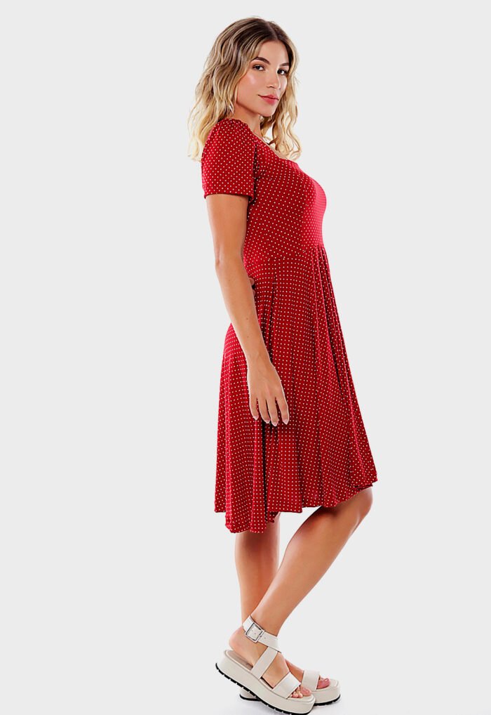 Vestido Midi com Mangas Vermelho de Poá com Bolsos em Viscose Sob - Imagem 6