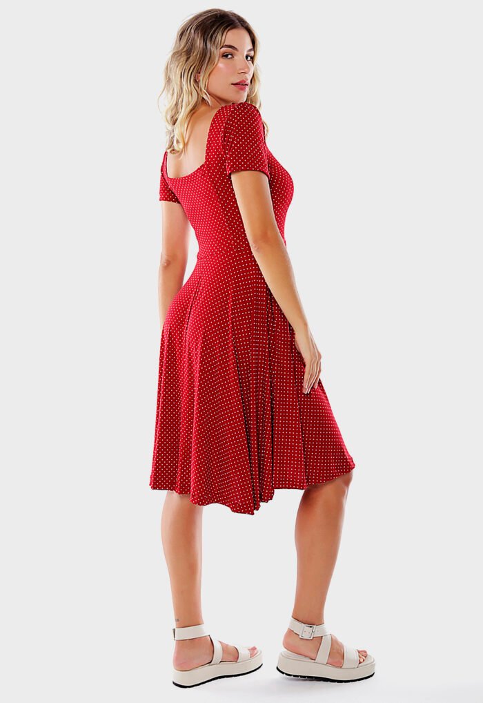 Vestido Midi com Mangas Vermelho de Poá com Bolsos em Viscose Sob - Imagem 5
