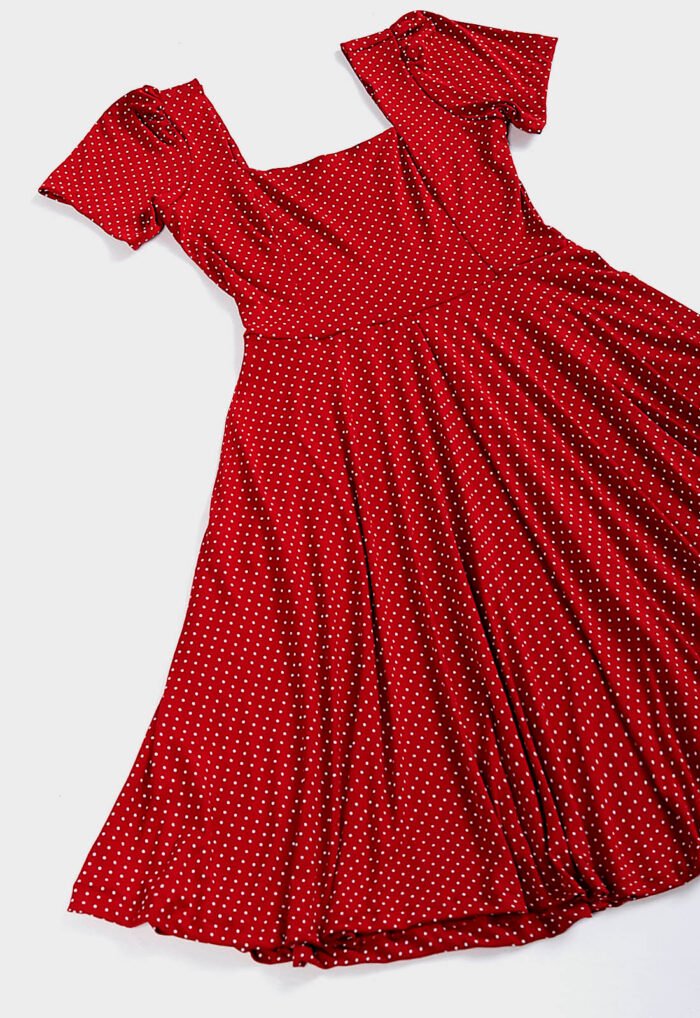 Vestido Midi com Mangas Vermelho de Poá com Bolsos em Viscose Sob - Imagem 4
