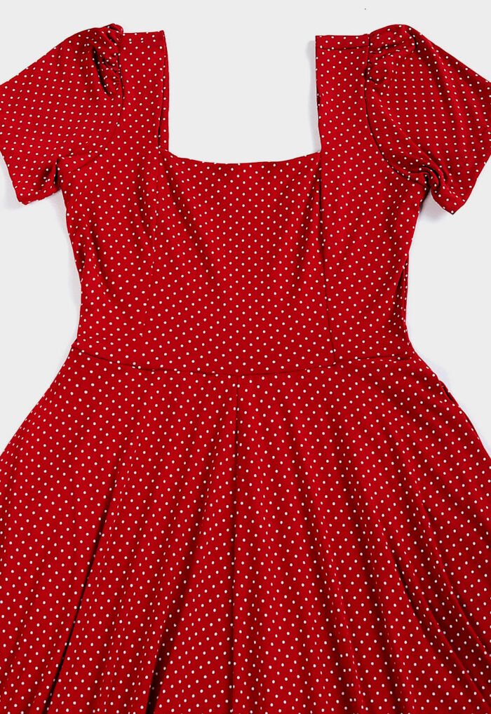 Vestido Midi com Mangas Vermelho de Poá com Bolsos em Viscose Sob - Imagem 3