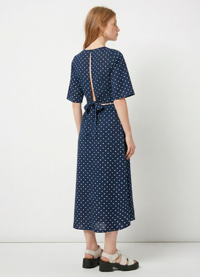Conjunto Saia Longa e Blusa Azul de Bolinhas Brancas Póa Sob - Imagem 4