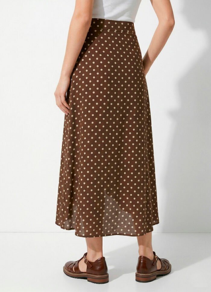 Saia Longa Marrom de Bolinhas de Viscose Poá Transpassada Sob - Imagem 5
