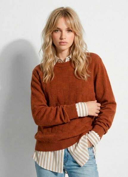 Blusa de Tricot Marrom Terracota Solta Modal Macia Sob