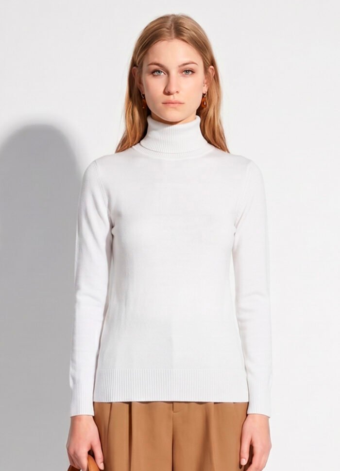 Blusa de Tricot Off White Gola Alta Manga Longa Justa Sob - Imagem 6