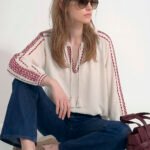 Blusa Off White Bordada Manga Longa de Algodão Boho Sob