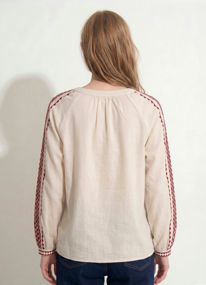 Blusa Off White Bordada Manga Longa de Algodão Boho Sob - Imagem 3