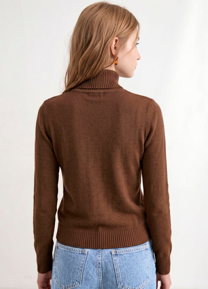 Blusa de Tricot Marrom Café Gola Alta Manga Longa Justa Sob - Imagem 5
