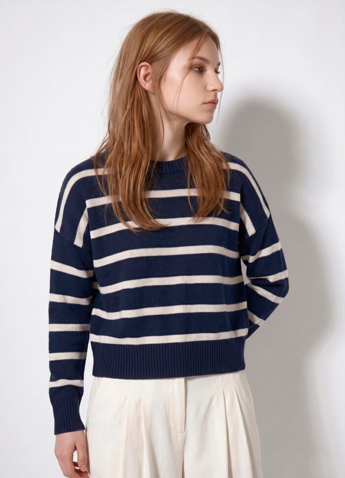 Blusa de Tricot Marinho Listrada  Modal Viscose Macia Sob - Imagem 2