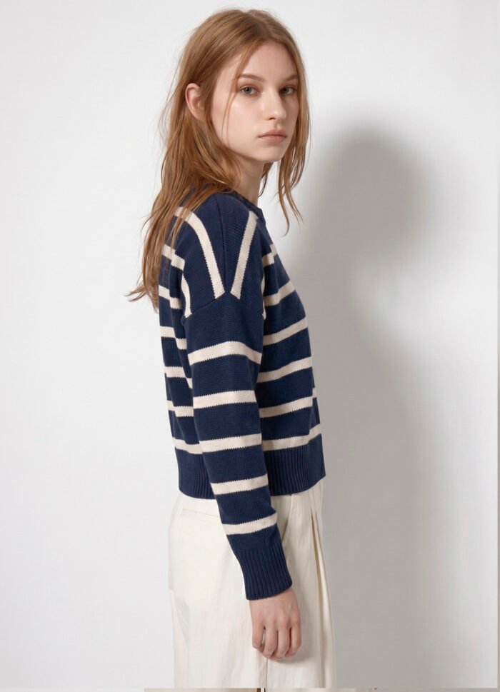 Blusa de Tricot Marinho Listrada  Modal Viscose Macia Sob - Imagem 3