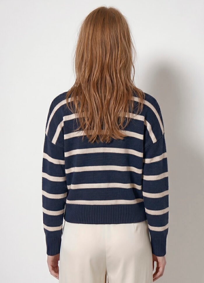 Blusa de Tricot Marinho Listrada  Modal Viscose Macia Sob - Imagem 4