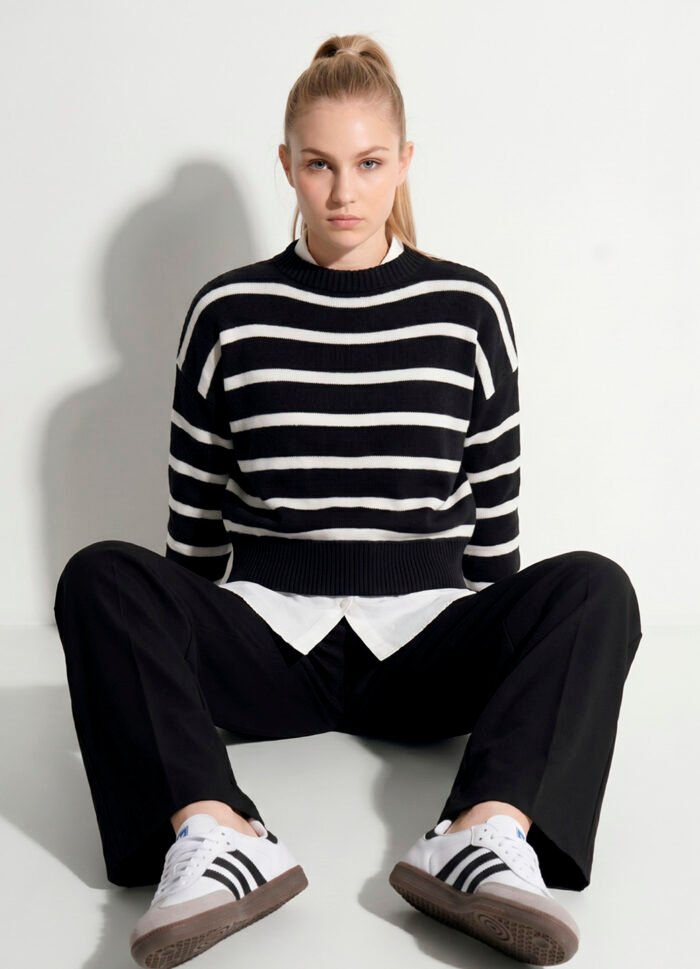 Blusa de Tricot Preto Listrada  Modal Viscose Macia Sob - Imagem 2