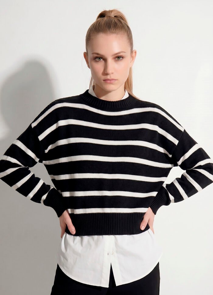 Blusa de Tricot Preto Listrada  Modal Viscose Macia Sob - Imagem 3