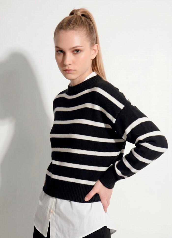 Blusa de Tricot Preto Listrada  Modal Viscose Macia Sob - Imagem 4
