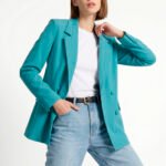 Blazer Feminino Azul Turquesa Max Fino Alfaiataria Forrado