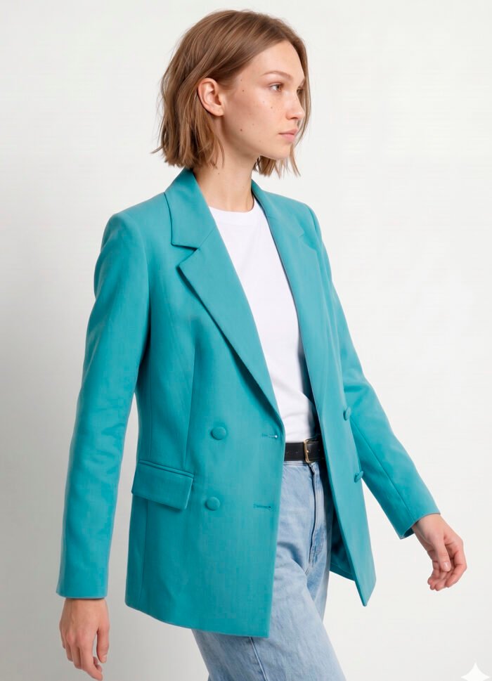 Blazer Feminino Azul Turquesa Max Fino Alfaiataria Forrado - Imagem 3