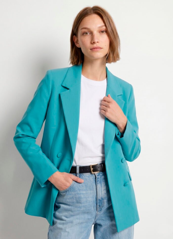 Blazer Feminino Azul Turquesa Max Fino Alfaiataria Forrado - Imagem 2