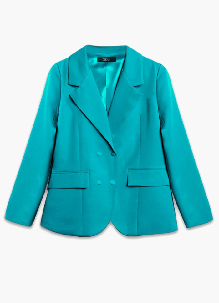 Blazer Feminino Azul Turquesa Max Fino Alfaiataria Forrado - Imagem 5