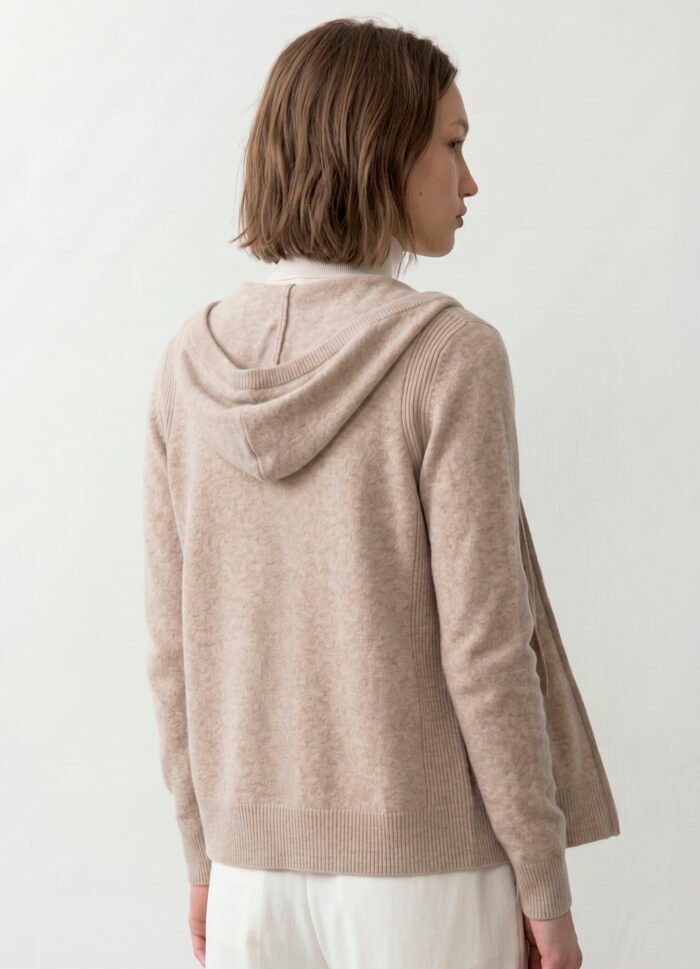 Jaqueta de Tricot com Capuz Bege em Viscose Macia Modal Sob - Imagem 5