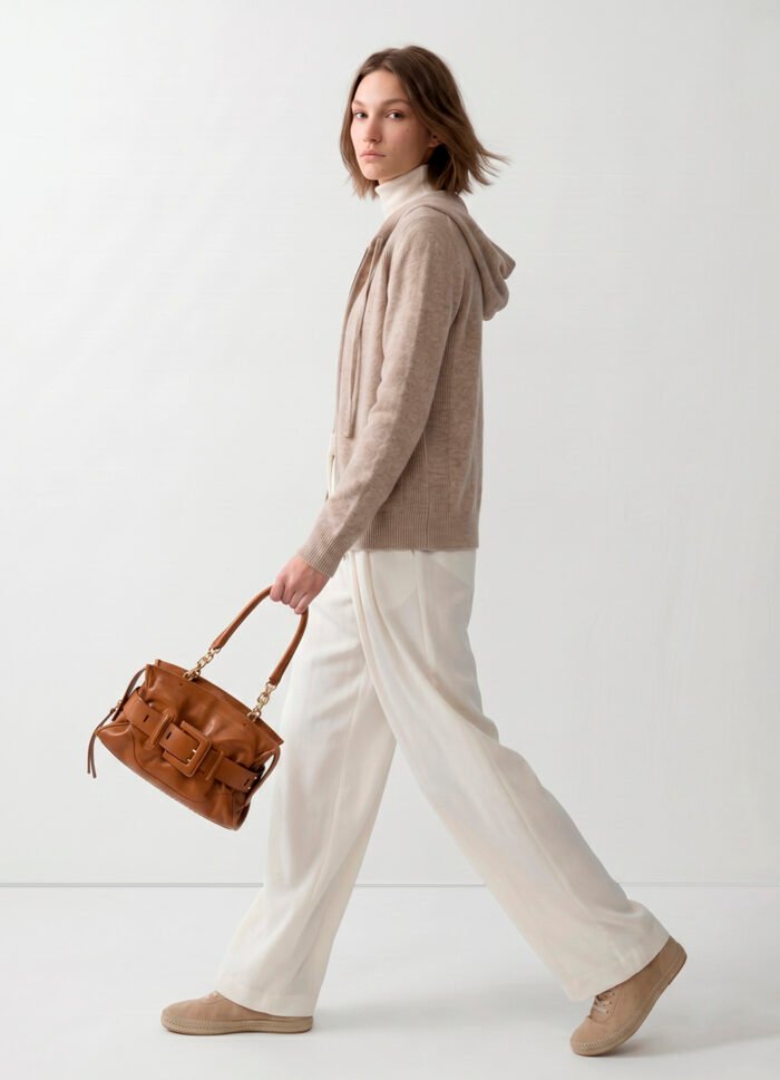 Jaqueta de Tricot com Capuz Bege em Viscose Macia Modal Sob - Imagem 6