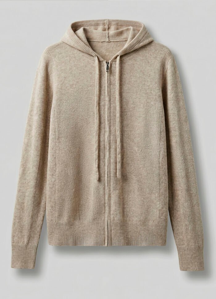 Jaqueta de Tricot com Capuz Bege em Viscose Macia Modal Sob - Imagem 7