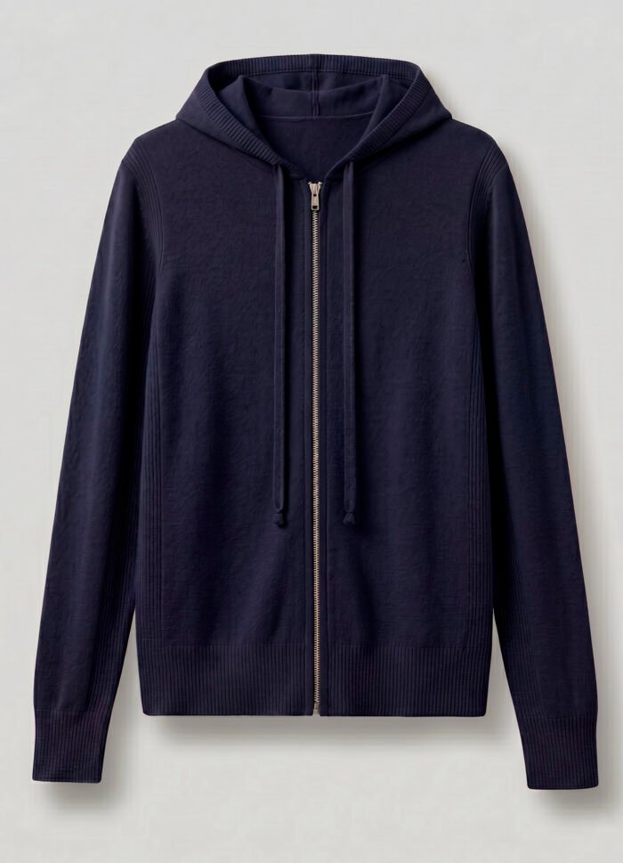 Jaqueta de Tricot com Capuz Marinho em Viscose Macia Modal Sob - Imagem 6