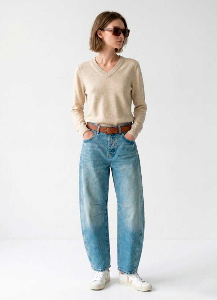 Blusa de Tricot Bege Areia Gola V em Viscose Modal Macia Sob - Imagem 6