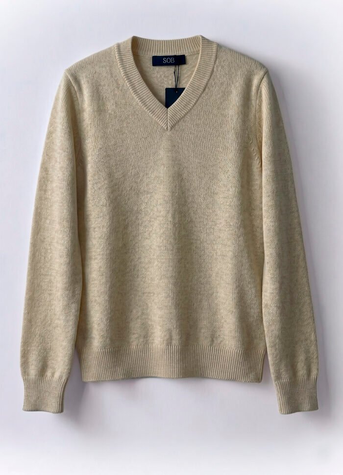 Blusa de Tricot Bege Areia Gola V em Viscose Modal Macia Sob - Imagem 7