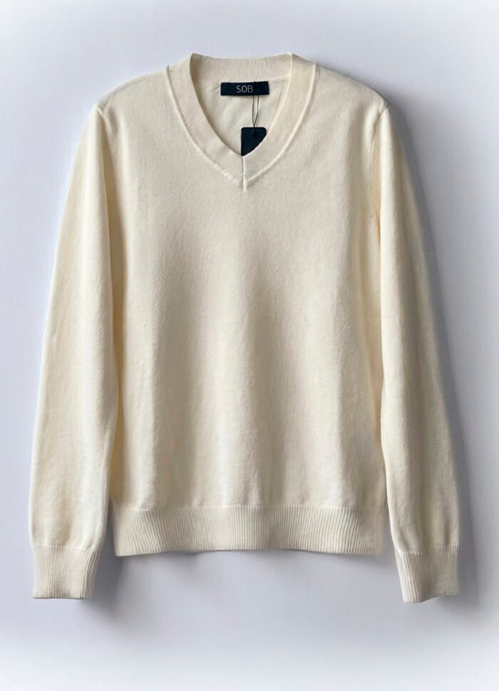 Blusa de Tricot Off White Gola V em Viscose Modal Macia Sob - Imagem 6