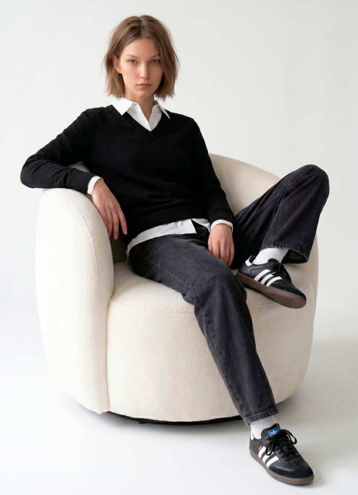 Blusa de Tricot Preta Gola V em Viscose Modal VMacia Sob - Imagem 2