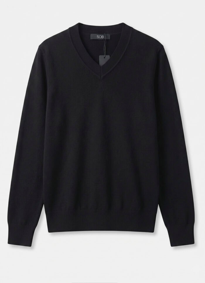 Blusa de Tricot Preta Gola V em Viscose Modal VMacia Sob - Imagem 6