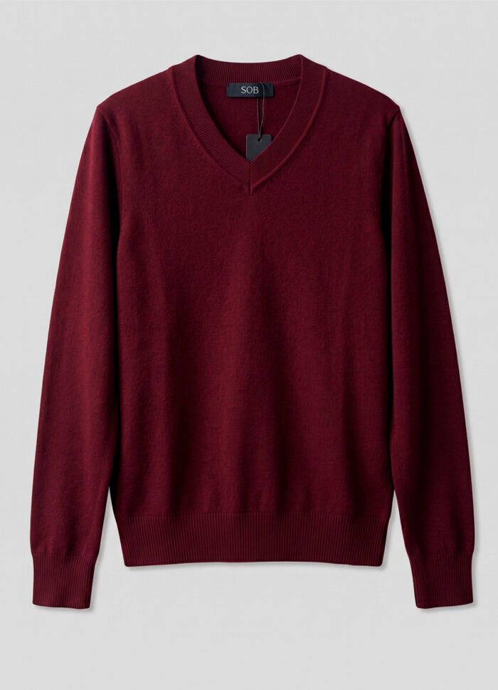 Blusa de Tricot Vinho Gola V em Viscose Modal Macia Sob - Imagem 7