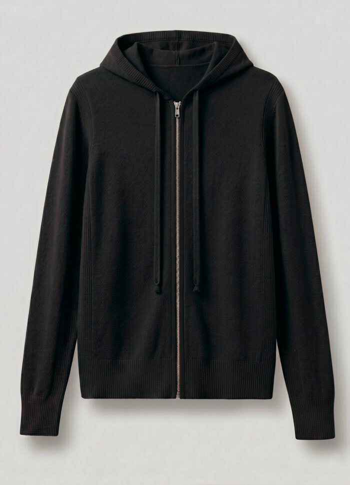 Jaqueta de Tricot com Capuz Preto em Viscose Macia Modal Sob - Imagem 6
