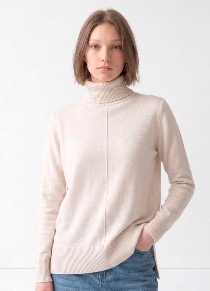 Blusa de Tricot Gola Alta Rolê Off White Solta em Viscose Modal Sob - Imagem 4