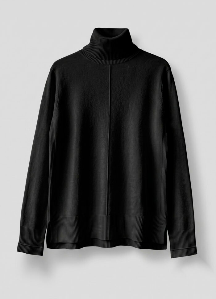 Blusa de Tricot Gola Alta Rolê Preto Solta em Viscose Modal Sob - Imagem 6