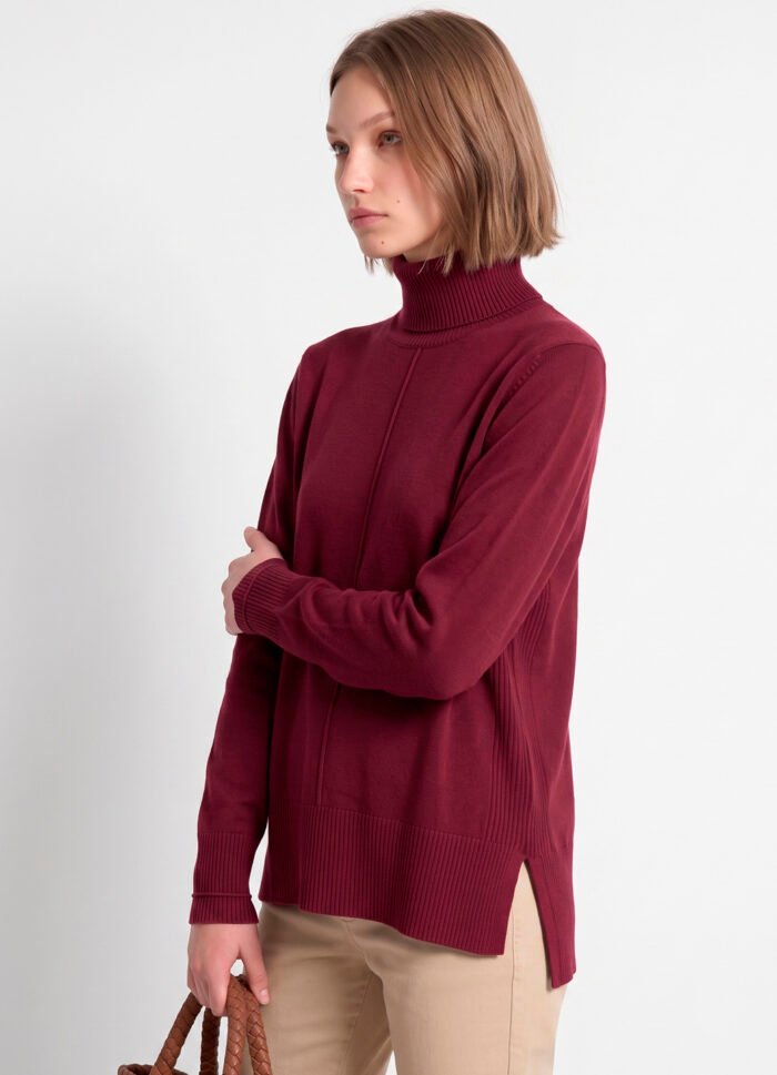 Blusa de Tricot Gola Alta Rolê Vinho Solta em Viscose Modal Sob - Imagem 2
