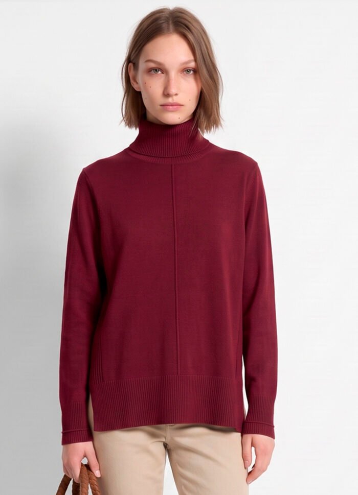 Blusa de Tricot Gola Alta Rolê Vinho Solta em Viscose Modal Sob - Imagem 6