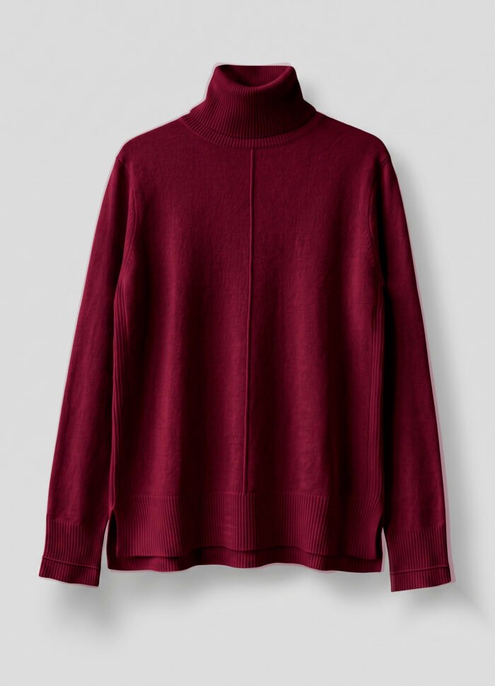 Blusa de Tricot Gola Alta Rolê Vinho Solta em Viscose Modal Sob - Imagem 3