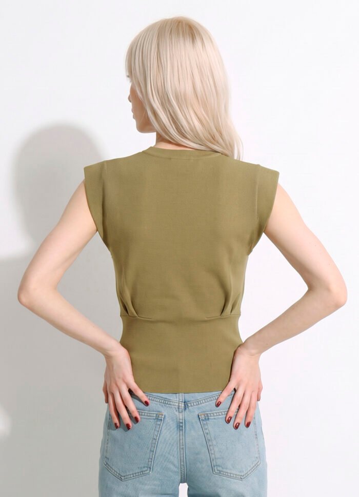Blusa Bege Escuro Malha de Tricot Fino em Viscose Sob - Imagem 5