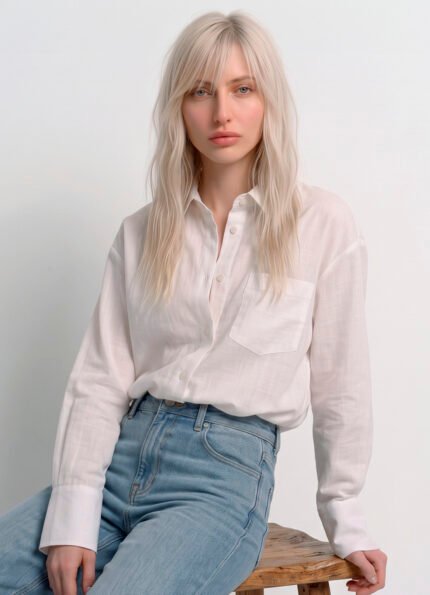 Camisa Branca Feminina em Cambraia de Algodão Puro Sob