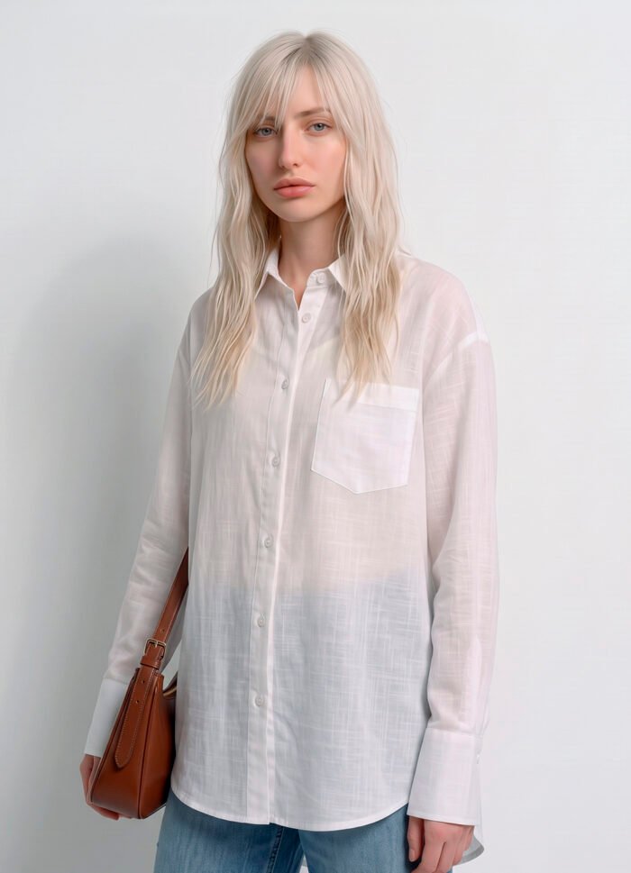 Camisa Branca Feminina em Cambraia de Algodão Puro Sob - Imagem 2