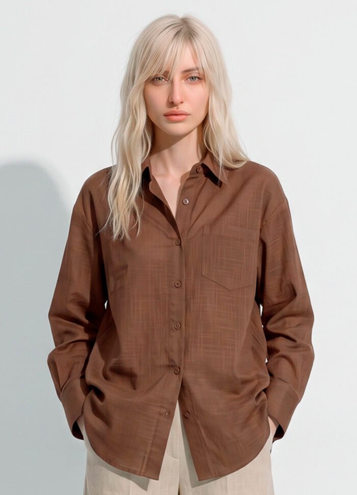 Camisa Marrom Feminina em Cambraia de Algodão Puro Sob - Imagem 3