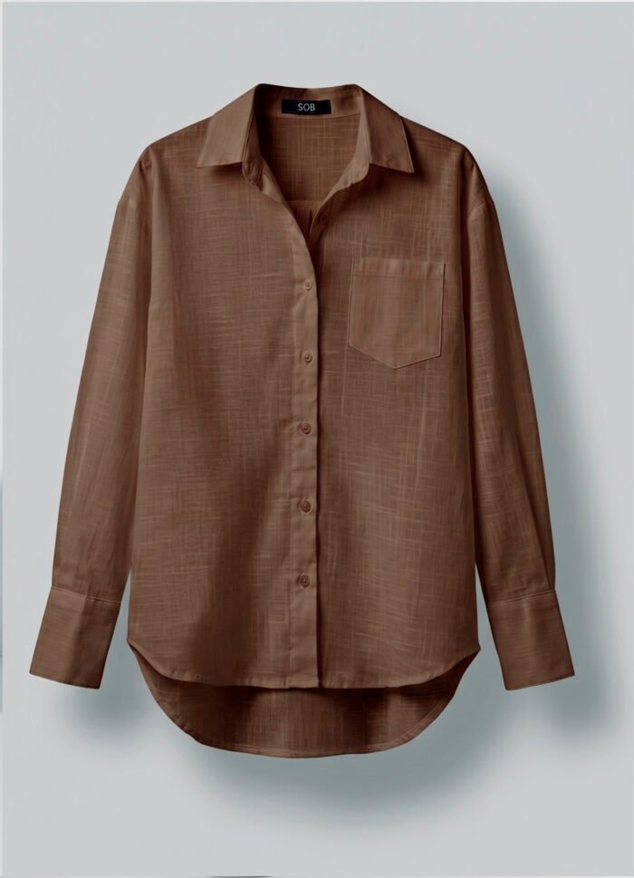 Camisa Marrom Feminina em Cambraia de Algodão Puro Sob - Imagem 6