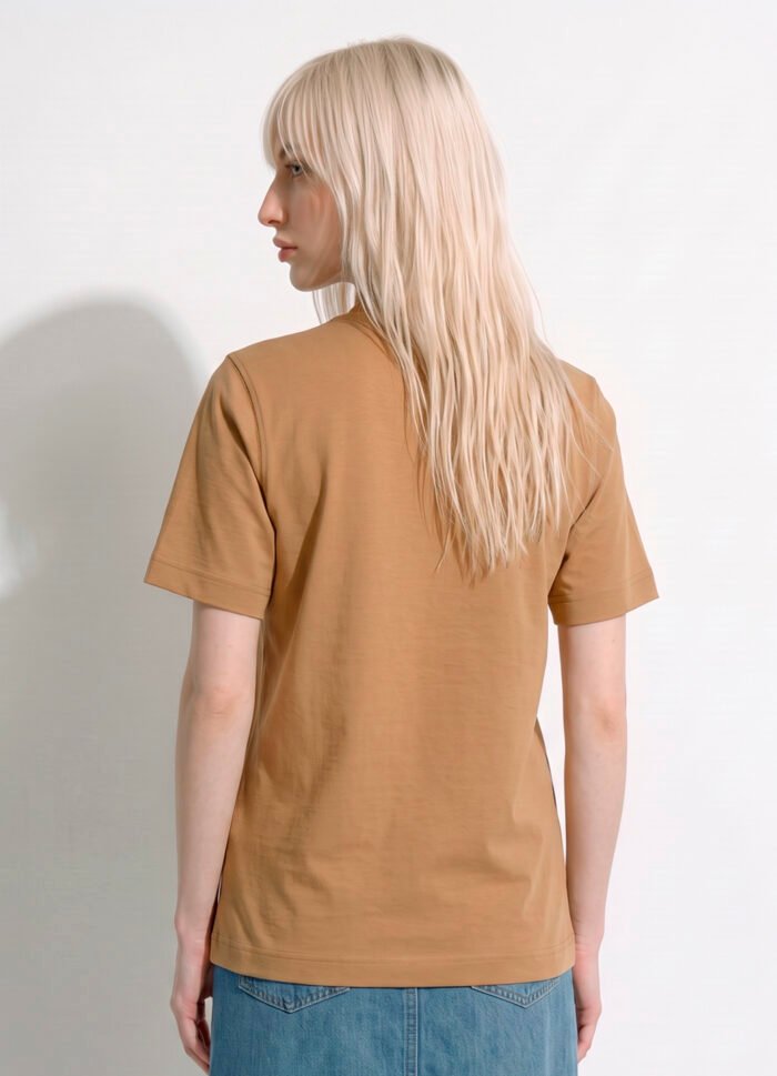 Blusa Bege Caramelo Manga Curta Gola Alta Algodão Premium Sob - Imagem 5